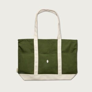 Alabaster 3 Panel Tote Bag Green & Cream Colored 17.5 X 12 X 4 in 10 in Handle